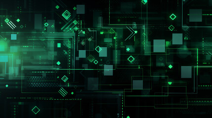 Naklejka premium The composition includes various rectangles and dots, creating a sense of depth and complexity. It is perfect for technology themes, digital interfaces, or futuristic concepts. 