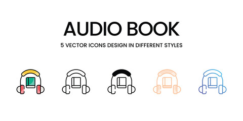 Audio Book icons set in different style vector stock illustration