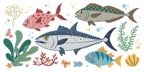 Fototapeta premium Cartoon Fish Set