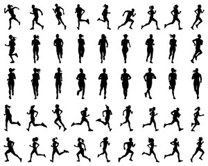 SVG Runners, Black silhouette digital clipart