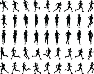 Runners, Black silhouette digital clipart