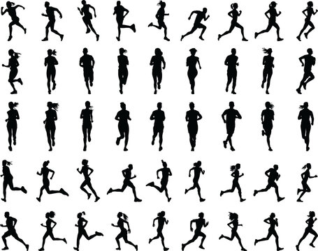 Runners, Black silhouette digital clipart