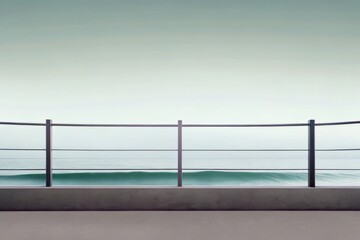Naklejka premium Minimalist Ocean Pier with Open Sky and Railing View