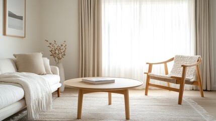 Minimalist Living Room Design Featuring Neutral Tones and Natural Wood