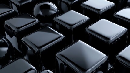 Obraz premium Abstract background of shiny black cubes and spheres.