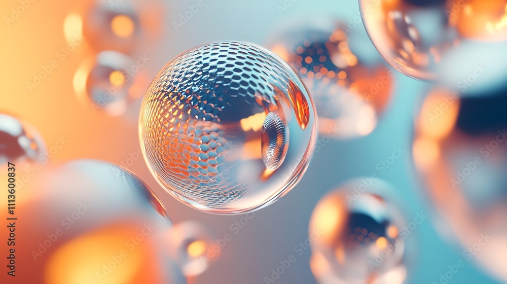 Canvas Prints close-up of floating glass spheres with a textured surface.