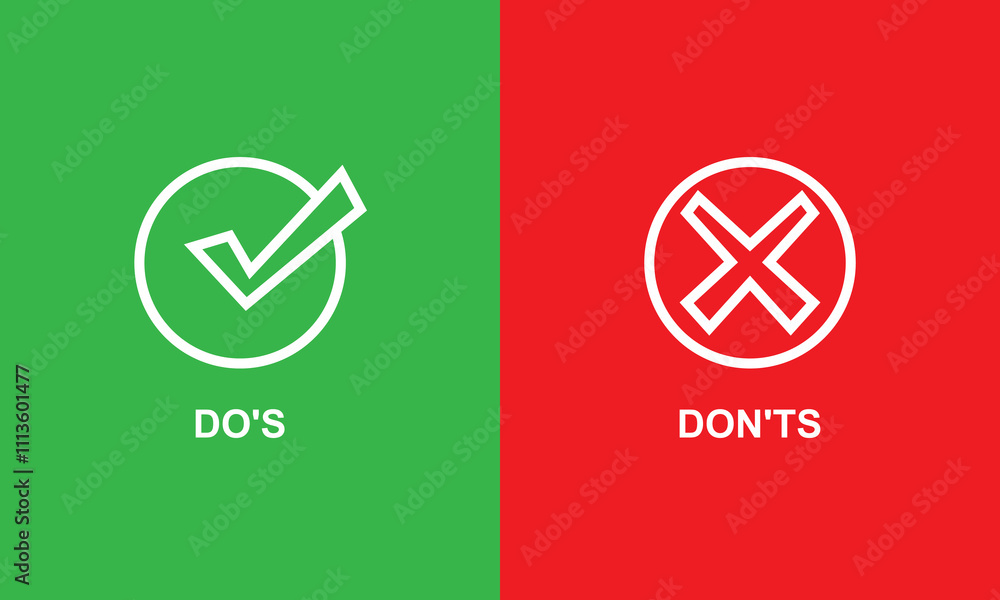 Poster do's and don'ts icon. to do and not to do symbol for guidelines and rules list. isolated on white ba