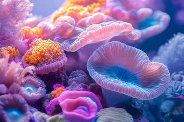 Vibrant coral reef with colorful marine life.