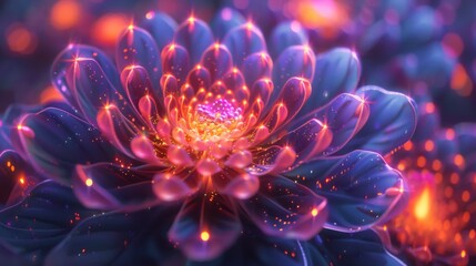 Glowing Flower: A mystical, abstract flower blooms with a vibrant, glowing aura, radiating energy and beauty, perfect for a mystical or fantasy theme. 