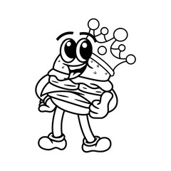 Cute cartoon burger with crown illustration