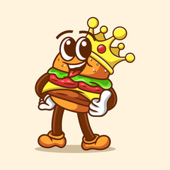 Cute cartoon burger with crown illustration