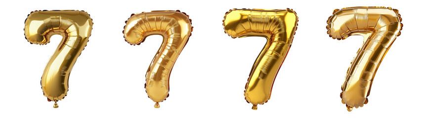 Naklejka premium Shiny Gold Balloon in the Shape of Number Seven Set