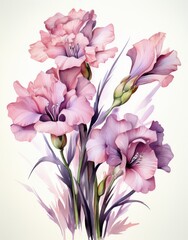 Obraz premium Beautiful pink gladiolus flowers in vibrant bloom captured in a delicate watercolor style