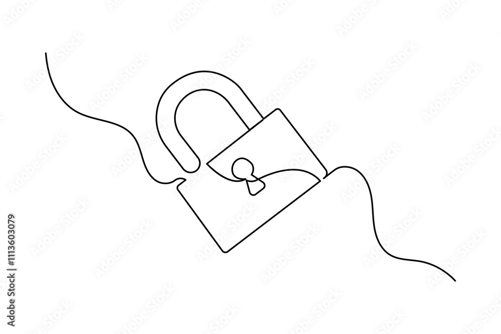 Aufkleber lock continuous one line drawing of isolated outline vector design black and white background