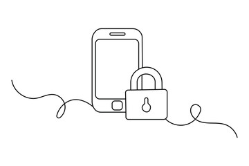 Obraz premium Lock continuous one line drawing of Isolated outline vector design black and white background 