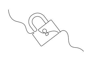 Obraz premium Lock continuous one line drawing of Isolated outline vector design black and white background 
