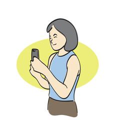 half length of woman using smartphone illustration vector hand drawn isolated on white background