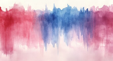 Abstract watercolor artwork featuring vibrant red and blue hues with soft blending in the background