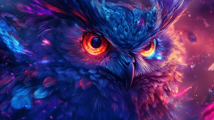  mystical owl with vivid neon colors and glowing accents