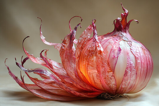 Naklejki Red Onion with Delicate Petals Displayed Beautifully