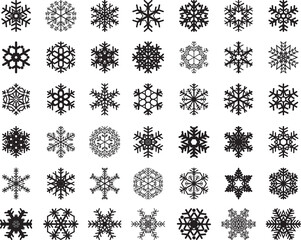Set of different Black snowflakes. Seamless Pattern	