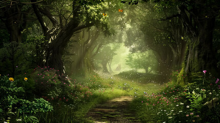 Obraz premium Enchanted Forest Backgrounds: Mystical woodland scenes with magical elements like glowing flora, mythical creatures, and ethereal light.