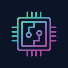 Microchip line icon. CPU, central processing unit, computer processor, and chip symbol in a circl. Abstract technology logo. Simple round icon isolated on black background. Creative modern vector logo