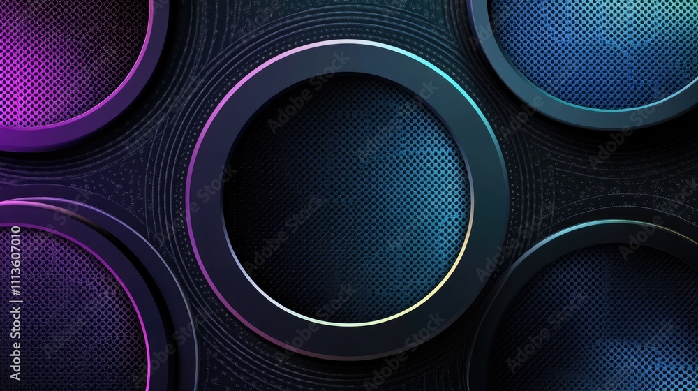 Poster vibrant circular background with gradient lights and textured surface