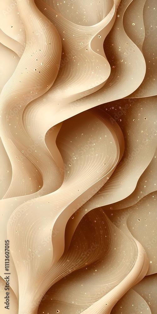 Poster an abstract wave pattern featuring soft beige and tan hues, creating a fluid, flowing effect reminis