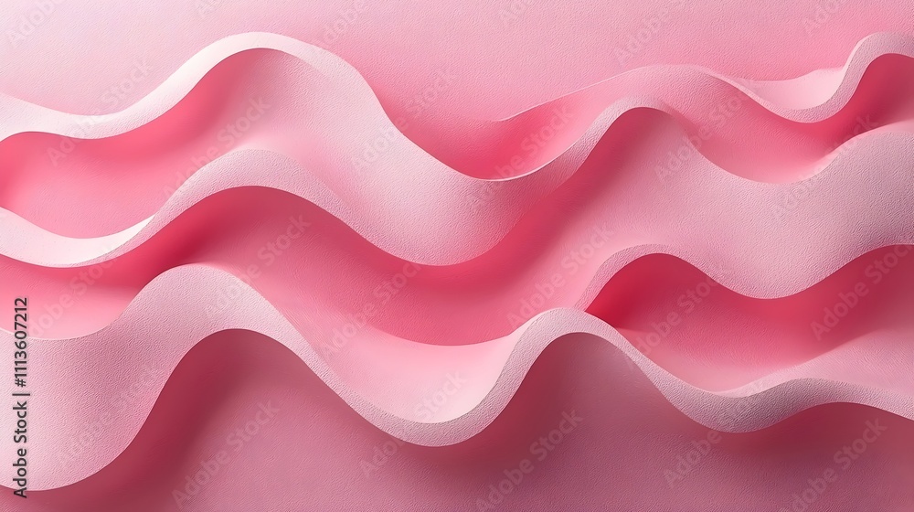 Poster Abstract composition of soft, flowing pink waves made of textured paper, creating a calming and elegant visual display, ideal for backgrounds or artistic designs.