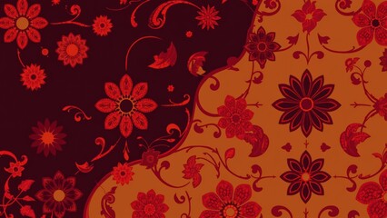 Vibrant Red Floral Pattern Wallpaper: Elegant Home Decor with Rich Maroon and Gold Accents for a Warm and Inviting Atmosphere