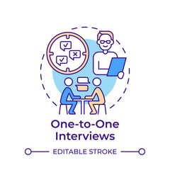 One-to-one interviews multi color concept icon. Hiring, employment. Feedback, survey. Round shape line illustration. Abstract idea. Graphic design. Easy to use in infographic, presentation