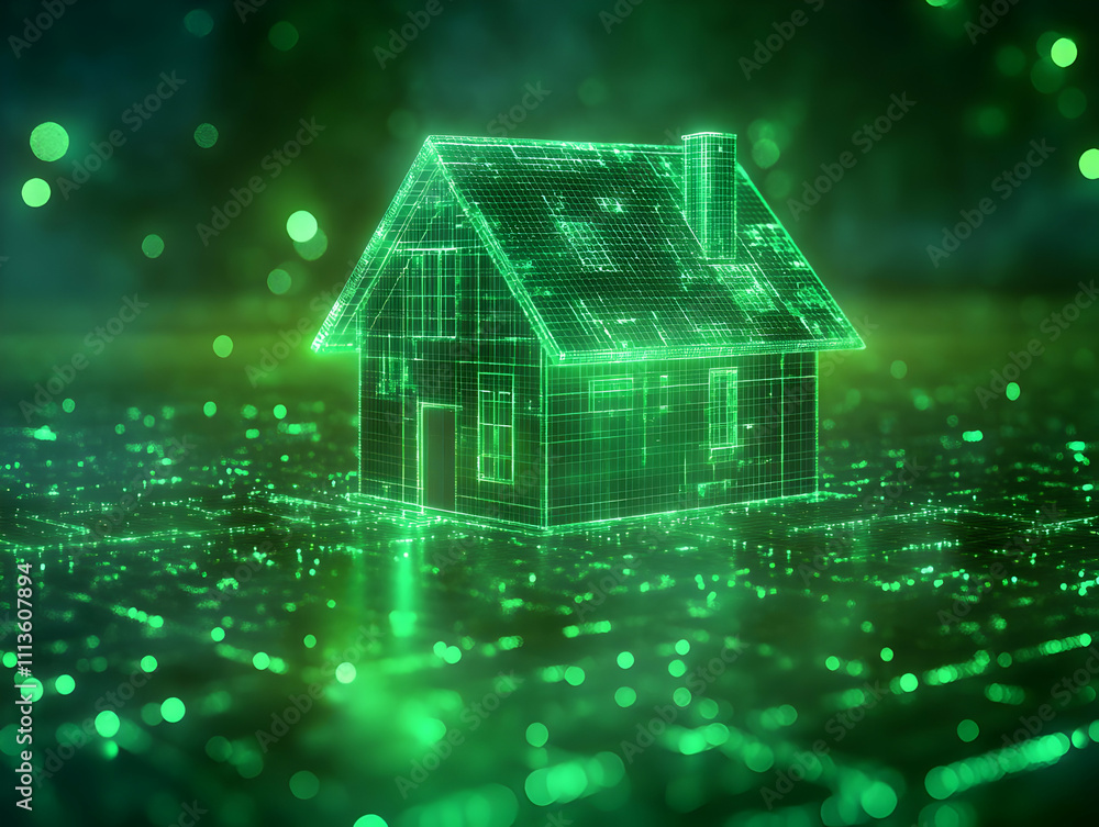 Aufkleber A digital representation of a house, symbolizing technology and innovation in architecture.