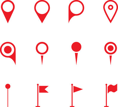 Map Pin icon. Pointer Navigation Symbol. Flag Mark, Place Location Pictogram. Thumbtack Sign. GPS Tag. Marker Point on Map. Vector Illustration.