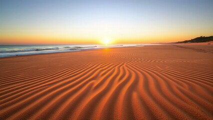 Naklejka premium Captivating Sunrise Over Golden Sands Beach: Perfect for Wall Art, Calendars, and Posters