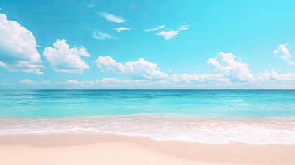 Serene Tropical Beach with Gentle Waves and Blue Sky Landscape