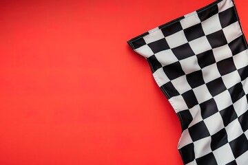 Checkered flag on red background symbolizing race victory.