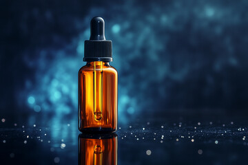 Bottle of dark amber glass with hyaluronic acid or face serum