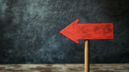 Empty red wooden sign on a dark textured surface ready for messages or directions