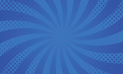Blue comic sunburst effect background with halftone. pop art comic-style vector background. Suitable for templates, sale banners, events, ads, web and pages