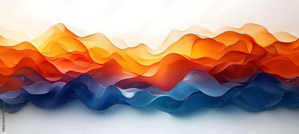 Poster an abstract wave pattern showcasing flowing layers of orange and blue tones, creating a vibrant and 