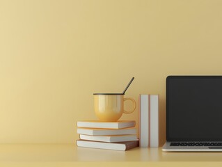 Simple online learning with books, graduation cup and laptop - ai