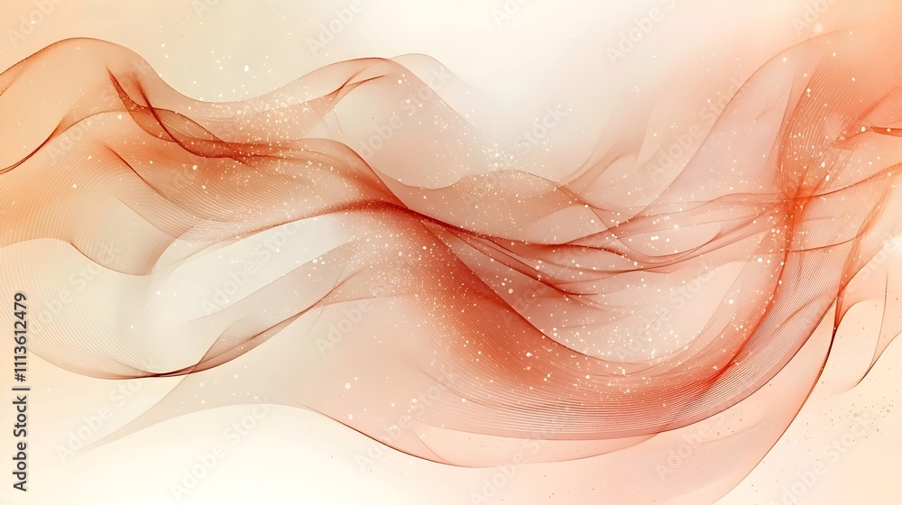 Poster an abstract wave pattern in soft hues of orange and beige, creating a serene and dreamy atmosphere w