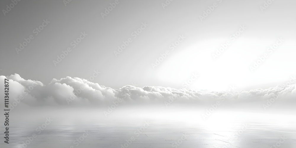 Poster a serene landscape featuring a soft gradient of white clouds against a bright, luminous backdrop, cr