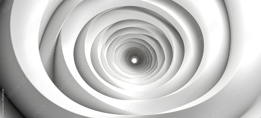 Poster a mesmerizing spiral tunnel in shades of white, creating a sense of depth and infinite motion, perfe