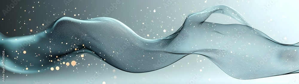 Poster an ethereal wave of translucent fabric flowing elegantly through a soft pastel background, creating 