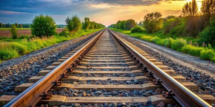 Two parallel railroad tracks stretching into the distance, railroad, tracks, train, transportation, travel, infrastructure