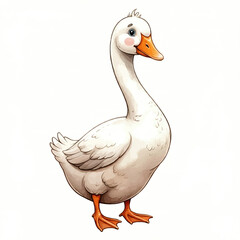 Obraz premium Cute and happy cartoon goose watercolor illustration with a cheerful expression and playful vibes, perfect for nursery decor and children's rooms. Isolated on white background.