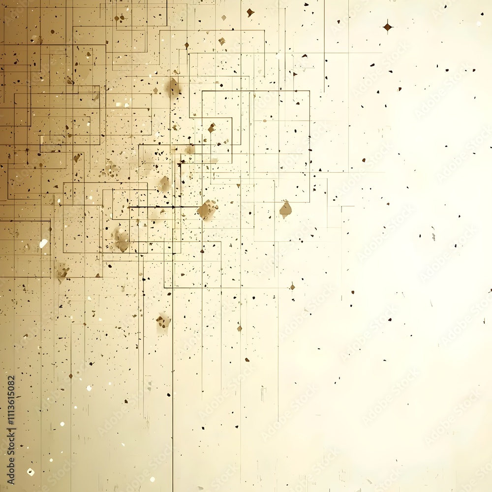 Poster abstract golden geometric design with scattered particles, creating a modern and elegant backdrop pe