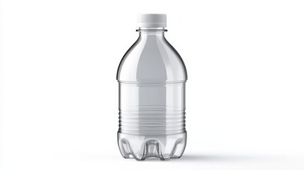 Crystal Clear Plastic Bottle Mockup on White Background for Branding and Packaging Design - Exquisite Empty Container with Soft Shadows - Product Showcase Concept